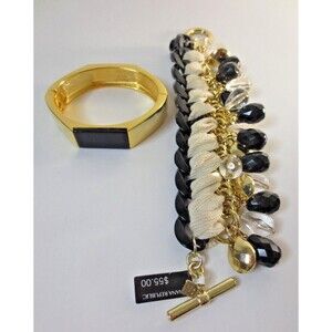 Banana Republic Charm Toggle Bracelet NWT 55 Black Bar Cuff Bracelet NWOT 49 SET